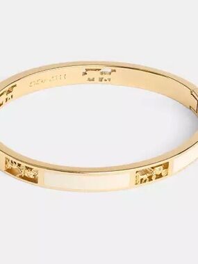 New Coach Horse And Carriage Cut Out Enamel Bangle Hinge Gold Tone